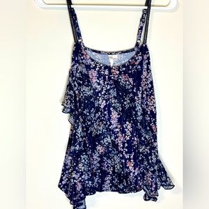 Lauren Conrad Navy Floral Tank Top, Size Small